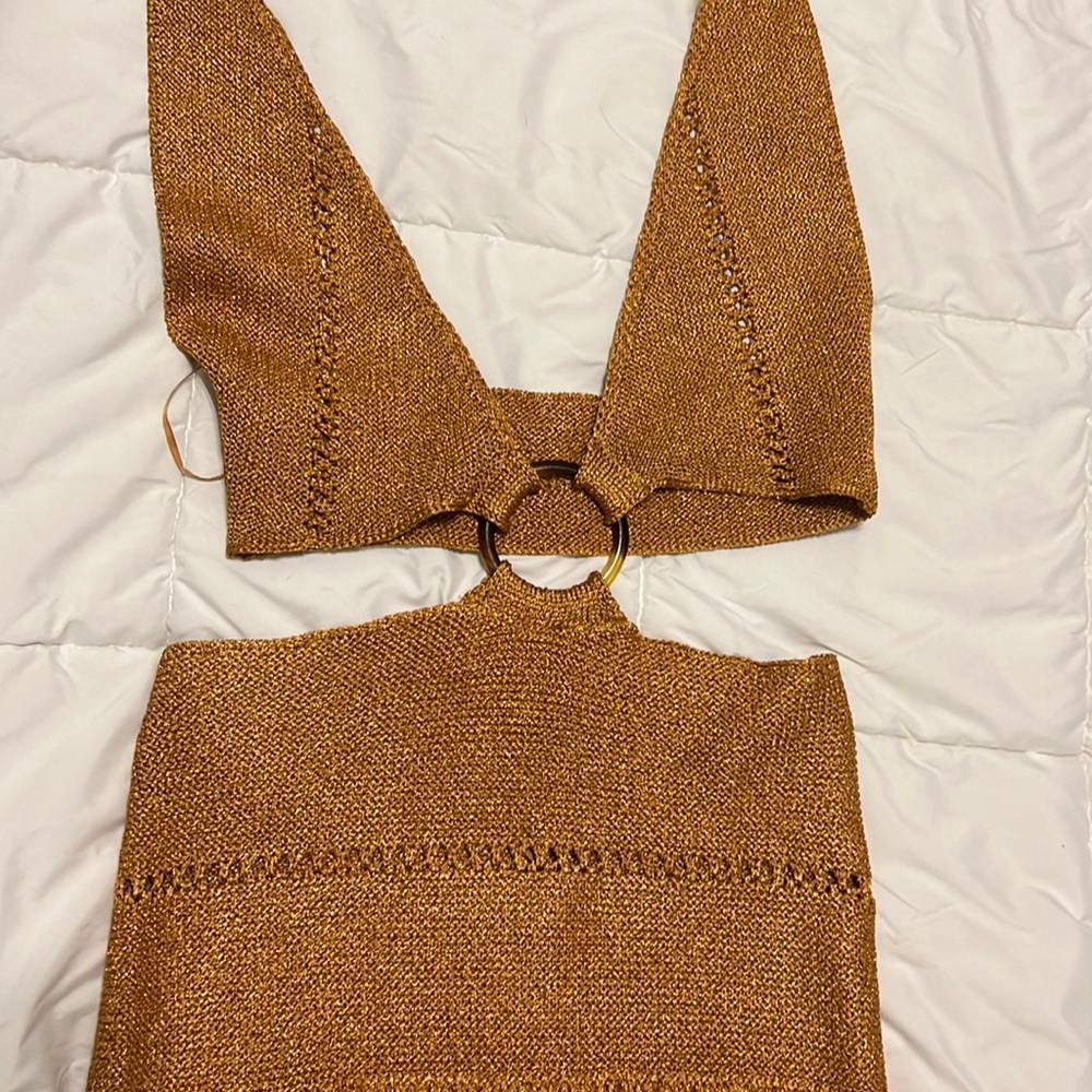 Zara Buckled Metallic Thread Dress